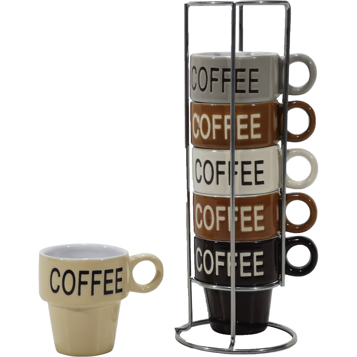 GUSTO CASA - Tazzine da caffè 6 pezzi in stoneware con stand in metallo cromato